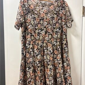 AUW Floral Dress - Black, White, Pink, Orange